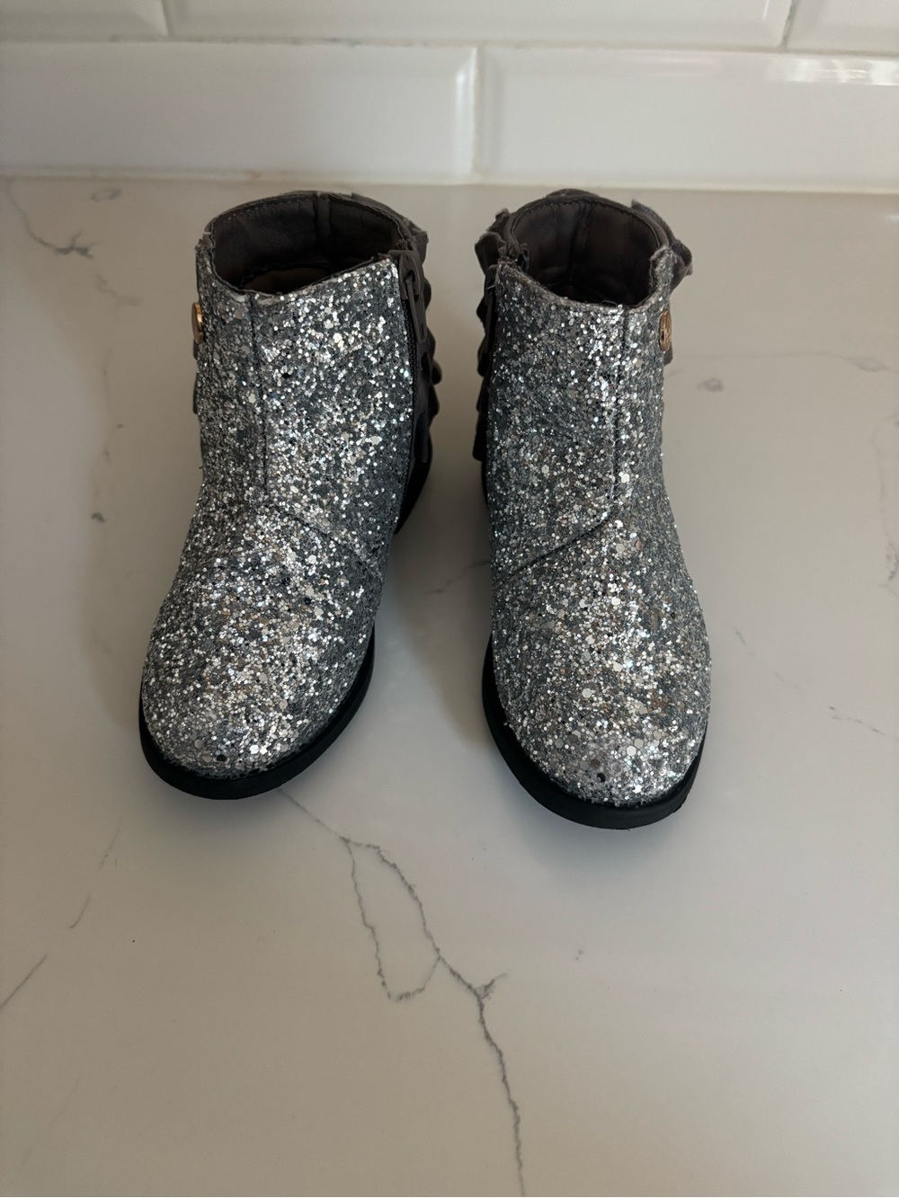Nicole Miller Silver Glitter Kids Ankle Booties